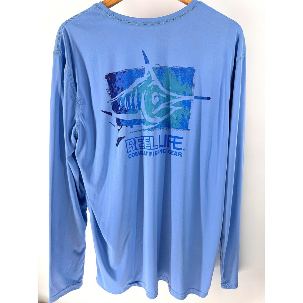 Reel Life Fishing Shirt Mens XXL Blue Marlin Graphic Long Sleeve‎ Performance